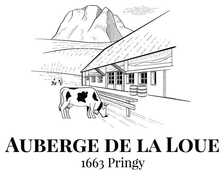 Gravure de l'auberge, du Moléson et d'une vache